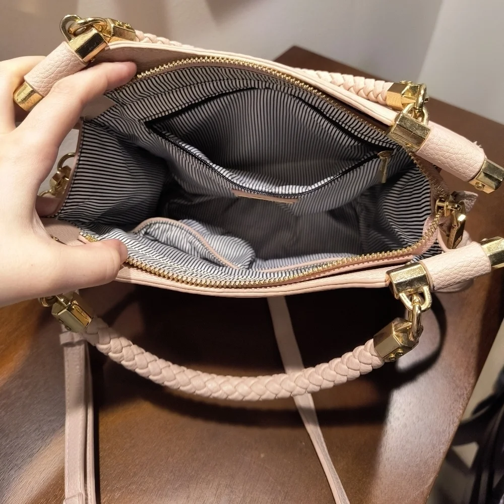 Miztique Vegan Leather Handbag pink blush women's crossbody handle woven girl lu
